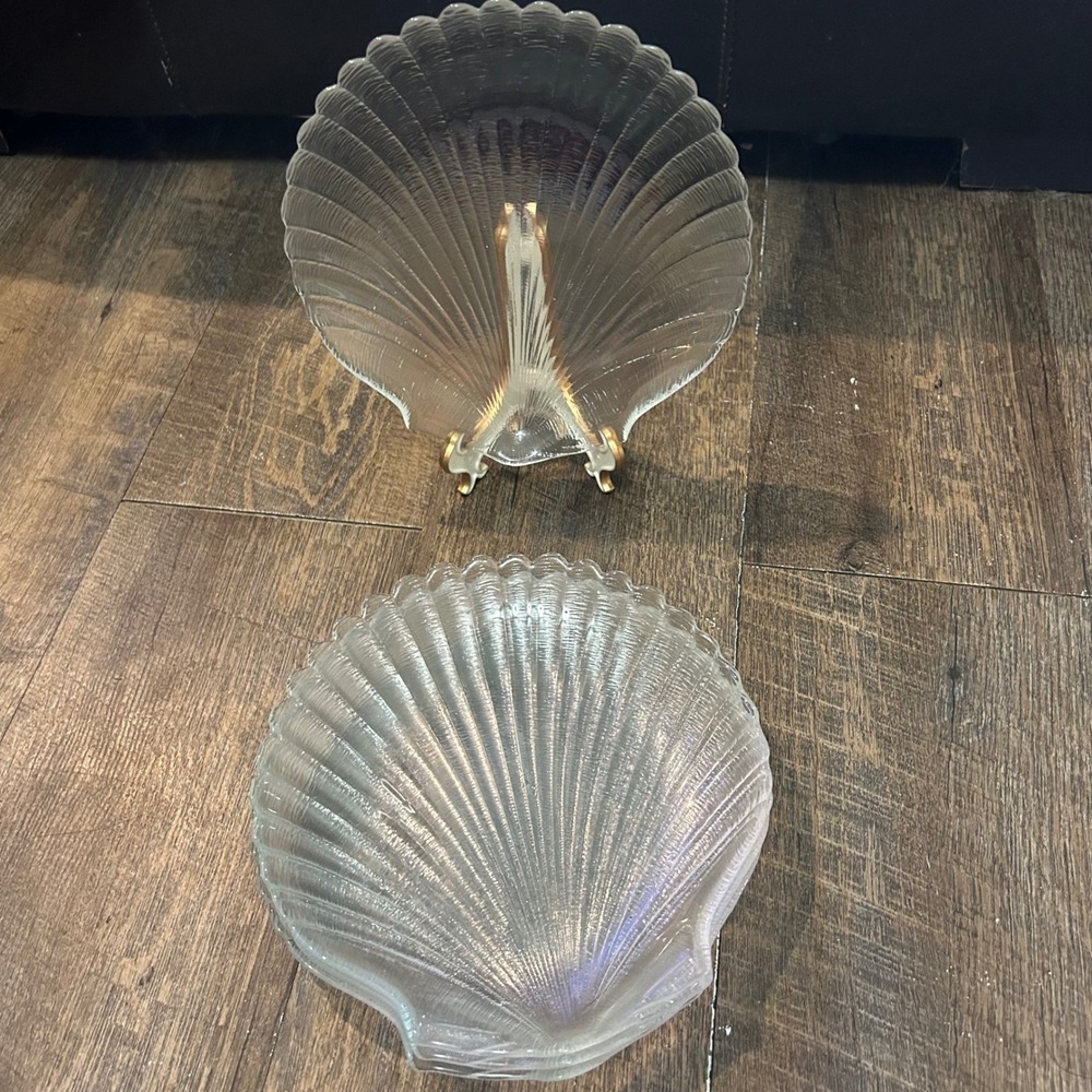 ARCOROC Coquillage Clear Glass Shell Plates Set of 4 | 8" France Nautical EUC